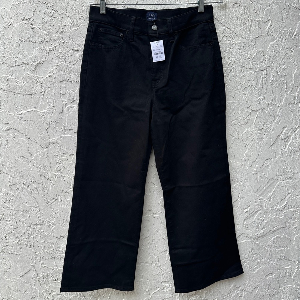 J.Crew‎ Wide-Leg Crop Pants Black High Rise Cotton Women 29 CB371
